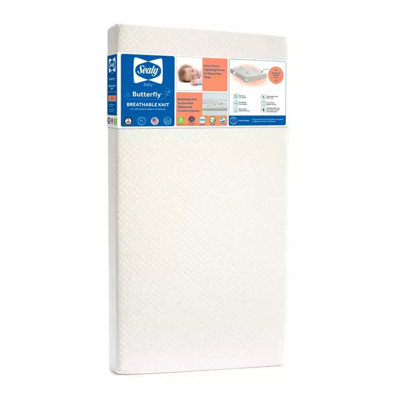 Sealy Butterfly Breathable Knit Crib and Toddler Mattress: Firm, Hypoallergenic, Waterproof Cover, High-Density Foam