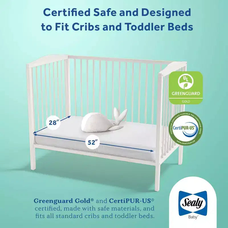Colchón Sealy Butterfly transpirable de punto para cuna y cama infantil: firme, hipoalergénico, funda impermeable, espuma de alta densidad