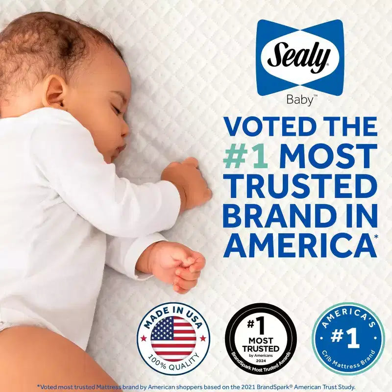 Colchón Sealy Butterfly transpirable de punto para cuna y cama infantil: firme, hipoalergénico, funda impermeable, espuma de alta densidad
