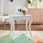 Tocador blanco para niños Alyssa: tocador y taburete para niños pequeños, estructura de MDF, espejo rectangular, capacidad de 50 lb