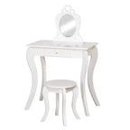 Tocador blanco para niños Alyssa: tocador y taburete para niños pequeños, estructura de MDF, espejo rectangular, capacidad de 50 lb