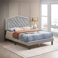 Okak Queen Upholstered Bed Frame with Headboard, Bed Frame with Button Tufted with Curve Design, Strong Wood Slat Support, Gray