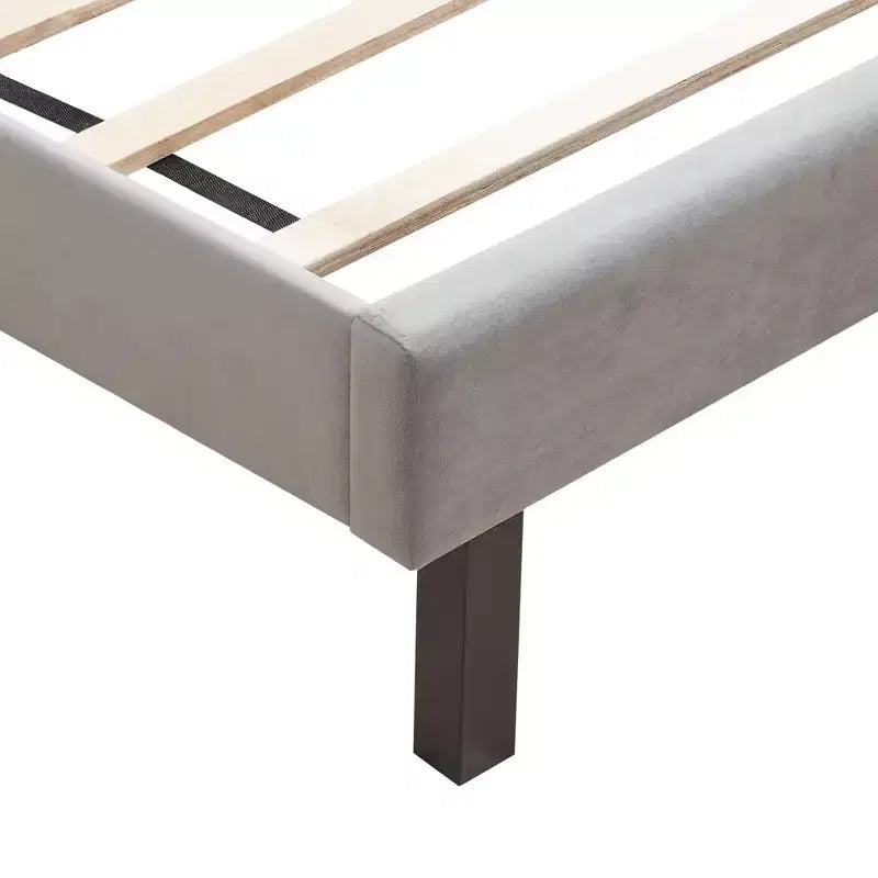 Cama tapizada Okak Queen con cabecero, cama con botones capitoneados y diseño curvo, soporte de listones de madera fuerte, gris