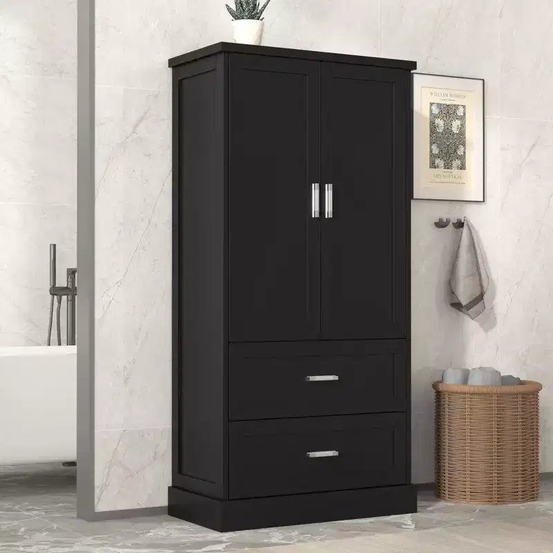 Armario de almacenamiento alto para baño Whisen, Armario con dos puertas y cajones