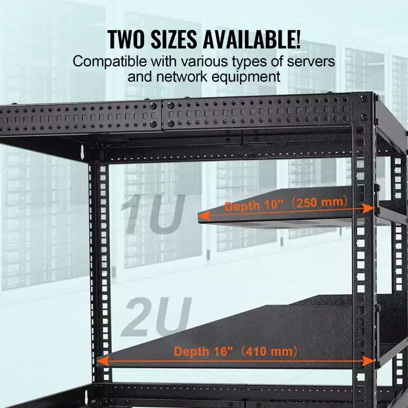 Estante de rack de servidor 2U, 16/406 mm de profundidad, 50 libras de capacidad de carga máxima, estante de montaje en rack ventilado tipo voladizo o montaje en pared con bandeja, buena circulación de aire