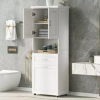Armario de baño alto con cesto de ropa, gran espacio de almacenamiento, cesto de ropa inclinable y armario superior