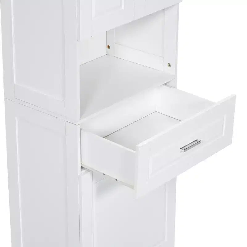 Armario de baño alto con cesto de ropa, gran espacio de almacenamiento, cesto de ropa inclinable y armario superior