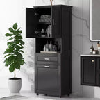 Whisen Tall Bathroom Cabinet with Laundry Basket, Large Storage Space Tilt-Out Laundry Hamper and Upper Storage Cabinet