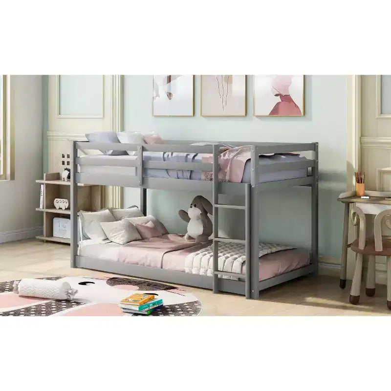 Litera doble con tobogán convertible y escaleras de madera de pino maciza, litera elevada para niños y niñas, fácil de montar