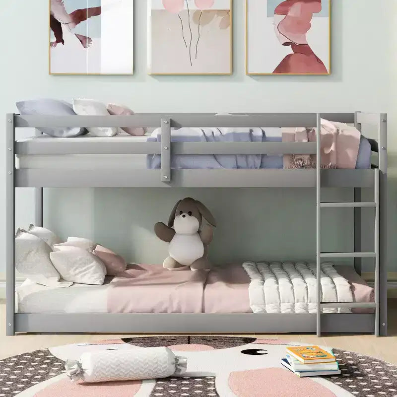 Litera doble con tobogán convertible y escaleras de madera de pino maciza, litera elevada para niños y niñas, fácil de montar