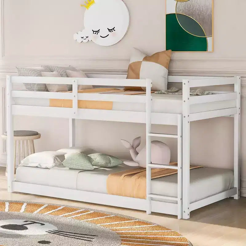 Litera doble con tobogán convertible y escaleras de madera de pino maciza, litera elevada para niños y niñas, fácil de montar