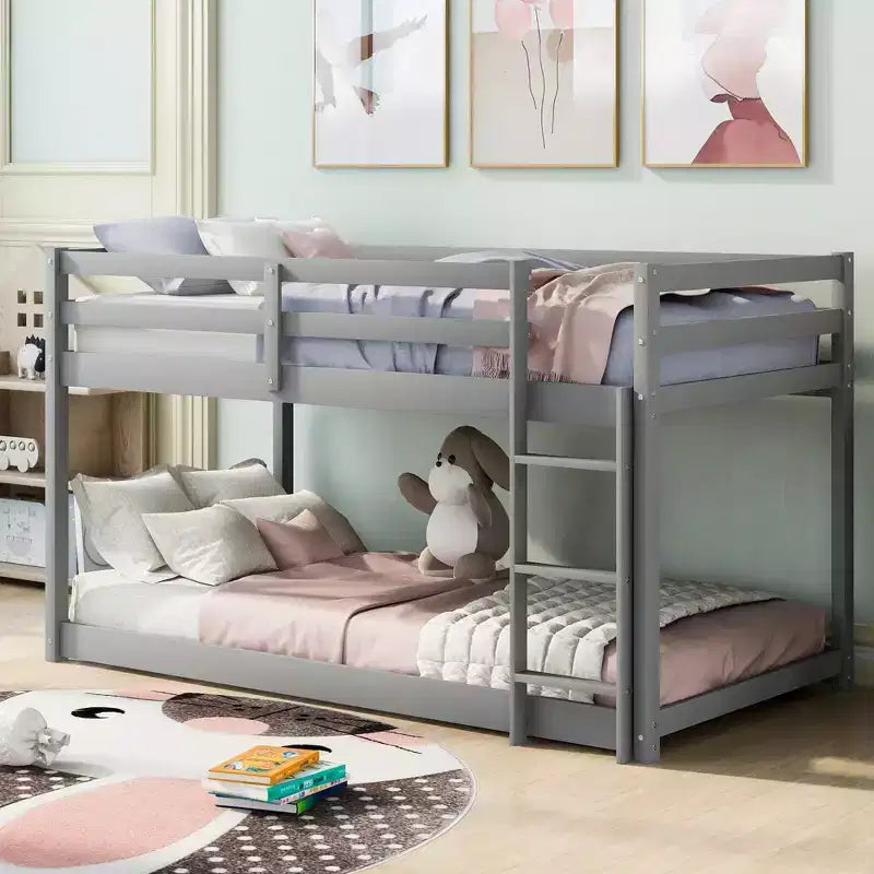 Litera doble con tobogán convertible y escaleras de madera de pino maciza, litera elevada para niños y niñas, fácil de montar