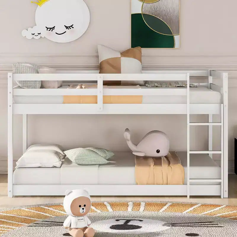 Litera doble con tobogán convertible y escaleras de madera de pino maciza, litera elevada para niños y niñas, fácil de montar