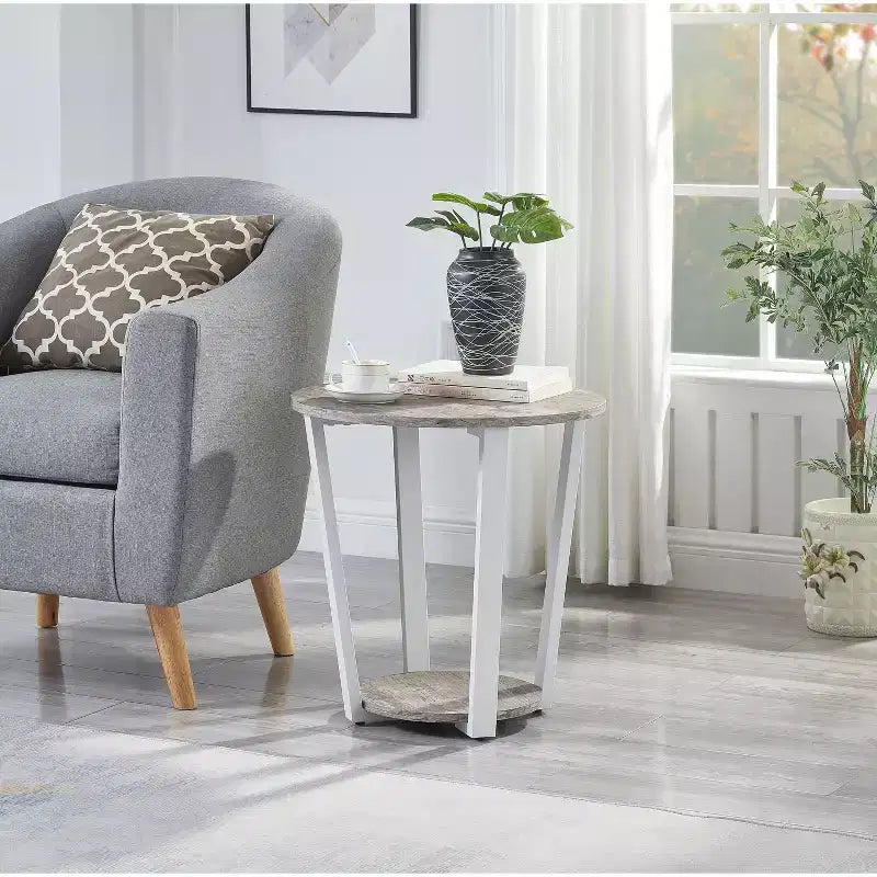 Okak Contemporary Round End Table with Storage Base for Living Room, Apartment
