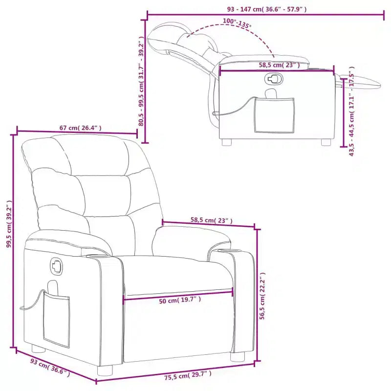 Sillón reclinable de masaje, cuero sintético negro, metal, madera manufacturada, individual