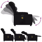 Sillón reclinable de masaje, cuero sintético negro, metal, madera manufacturada, individual