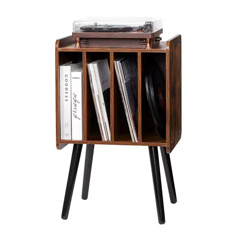 VEVOR Record Player Stand, 2 Tiers Turntable Stand with 4 Cabinets, Holds up to 100 Albums, Wooden Vinyl Record Storage Cabinet, Brown