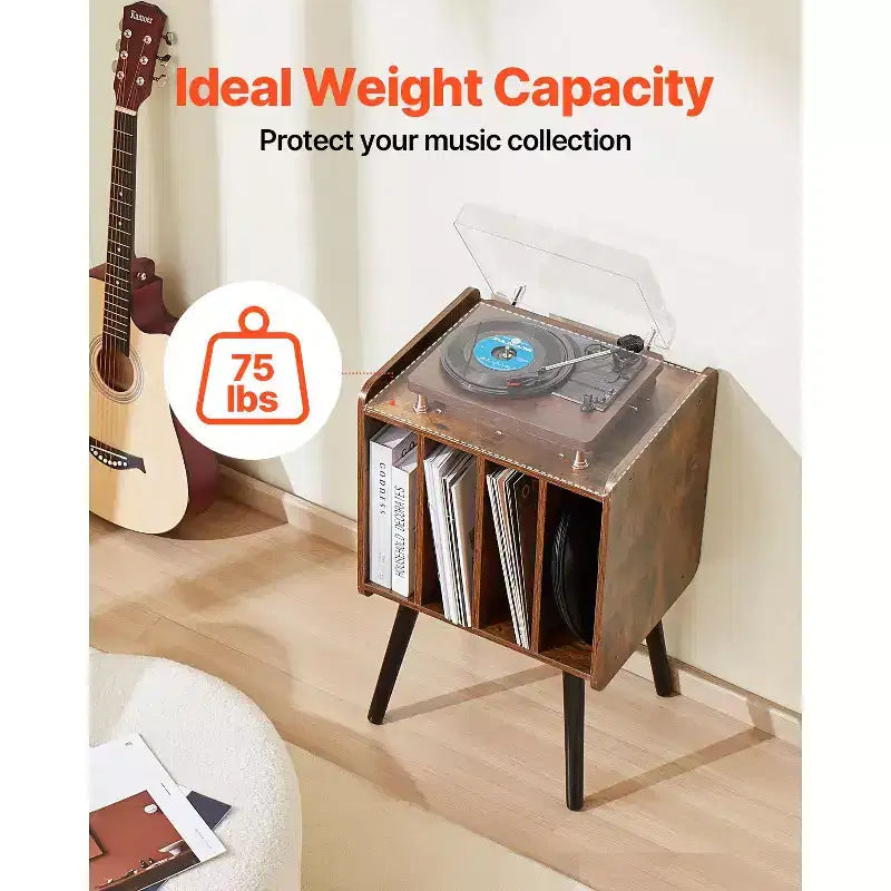 Soporte para tocadiscos, soporte para tocadiscos de 2 niveles con 4 gabinetes, con capacidad para 100 álbumes, gabinete de almacenamiento de discos de vinilo de madera, marrón