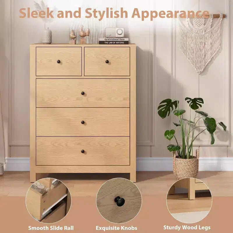 29 Cómoda de 5 cajones con cajones profundos y pomos de metal, cómoda moderna de madera para dormitorio, entrada y habitación infantil