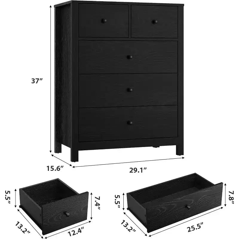 29 Cómoda de 5 cajones con cajones profundos y pomos de metal, cómoda moderna de madera para dormitorio, entrada y habitación infantil