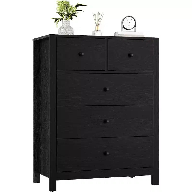 29 Cómoda de 5 cajones con cajones profundos y pomos de metal, cómoda moderna de madera para dormitorio, entrada y habitación infantil