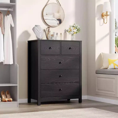 29 5 Drawer Dresser with Deep Drawers & Metal Knobs, Modern Wooden Chest for Bedroom, Entryway & Kids Room