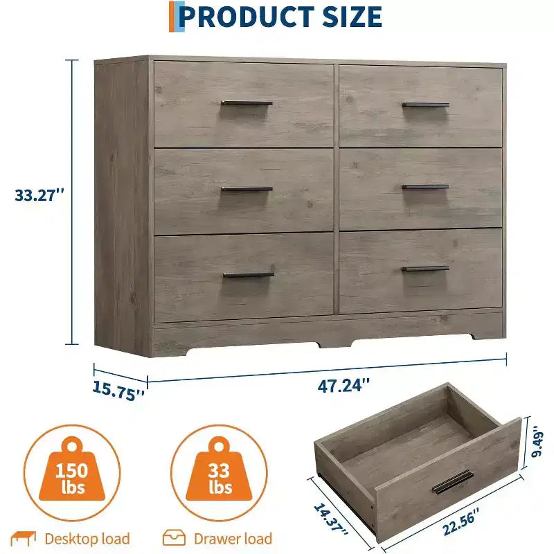 Cómoda Garvee Modern de 6 cajones con estructura duradera y cajones profundos, para el hogar, la oficina, la sala de estar
