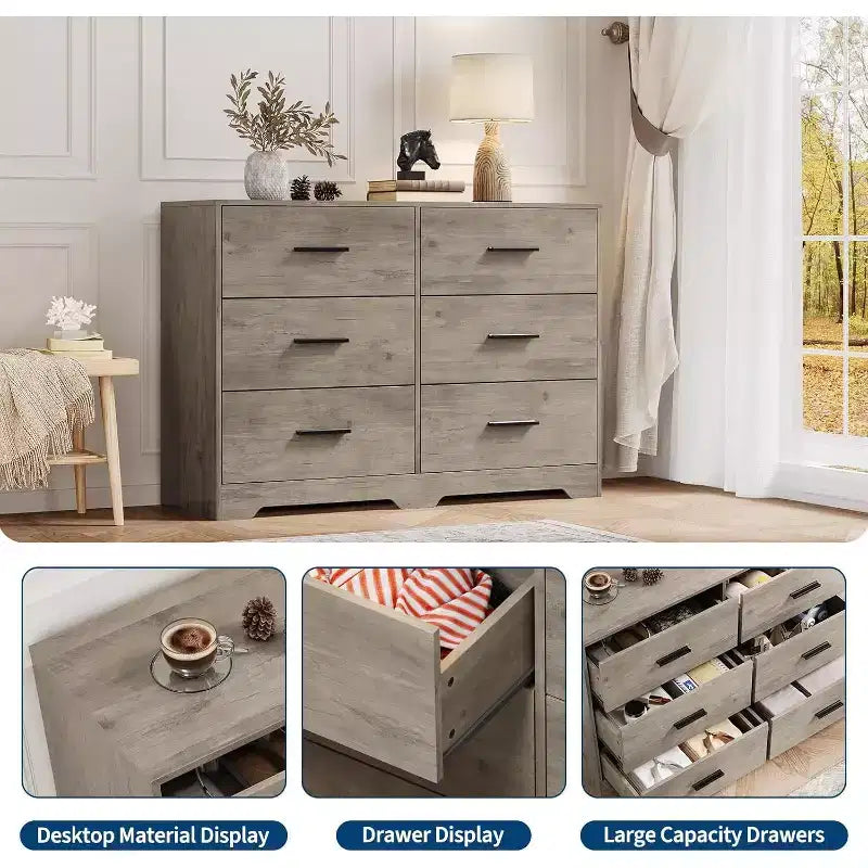 Cómoda Garvee Modern de 6 cajones con estructura duradera y cajones profundos, para el hogar, la oficina, la sala de estar