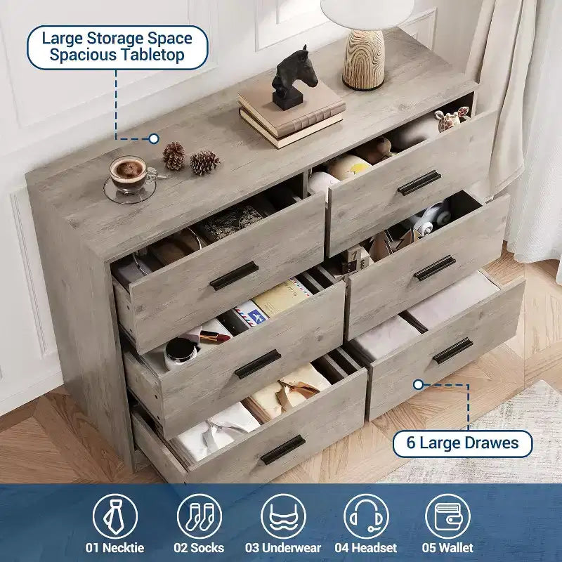 Cómoda Garvee Modern de 6 cajones con estructura duradera y cajones profundos, para el hogar, la oficina, la sala de estar