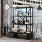 Estantería metálica de 3 estantes con cajones y luz LED, estilo industrial vintage nogal