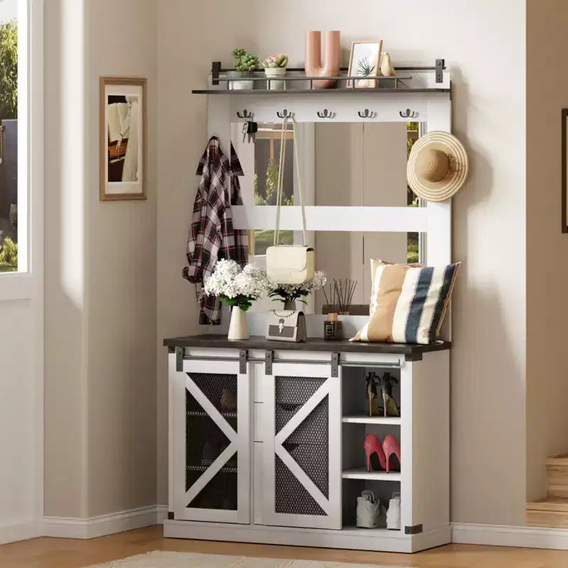 MDF PB Iron Barn Door Panel Hallway Rack with Durable Barn Door Panel Design