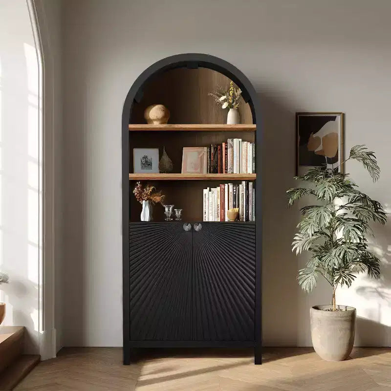 Vatros 61 Tall Arched Cabinets,Bookcase with storage,Mid-Century Modern 5-Tier Bookshelf