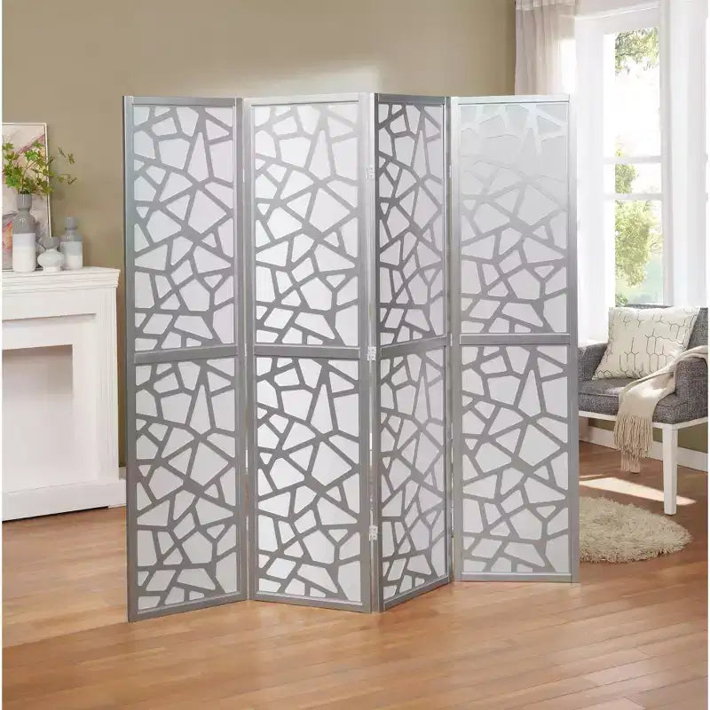 MAYEERTY 4 Panel Screen Room Divider Ice Crack Pattern Silver 70x70x1