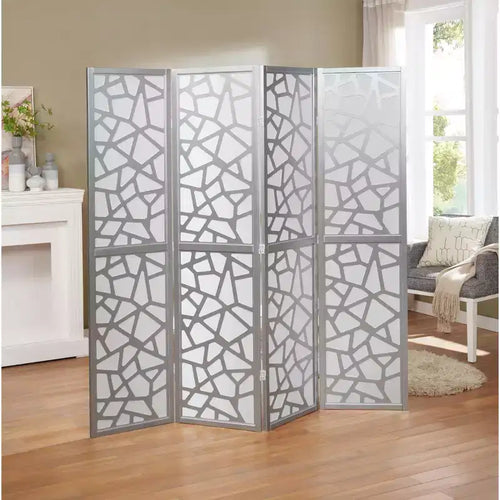MAYEERTY 4 Panel Screen Room Divider Ice Crack Pattern Silver 70x70x1