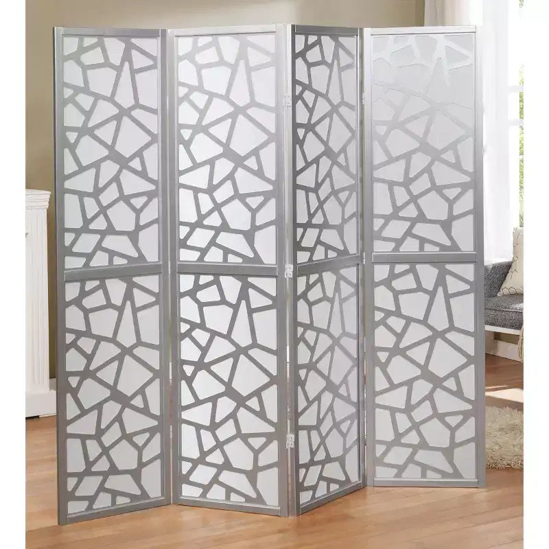 Divisor de Ambiente de 4 Paneles Plateado con Patrón de Grieta de Hielo 70x70x1