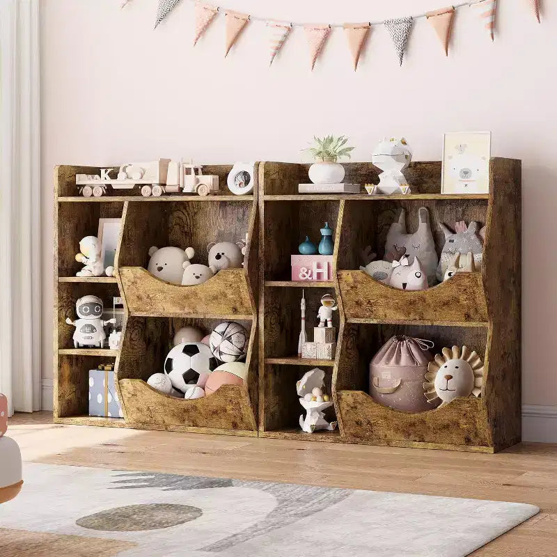 Estantería Acekool para niños y organizador de juguetes, estantería de 3 niveles con 5 cubos, expositor de doble cara y estante superior para sala de juegos, dormitorio, blanco
