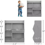 Estantería Acekool para niños y organizador de juguetes, estantería de 3 niveles con 5 cubos, expositor de doble cara y estante superior para sala de juegos, dormitorio, blanco