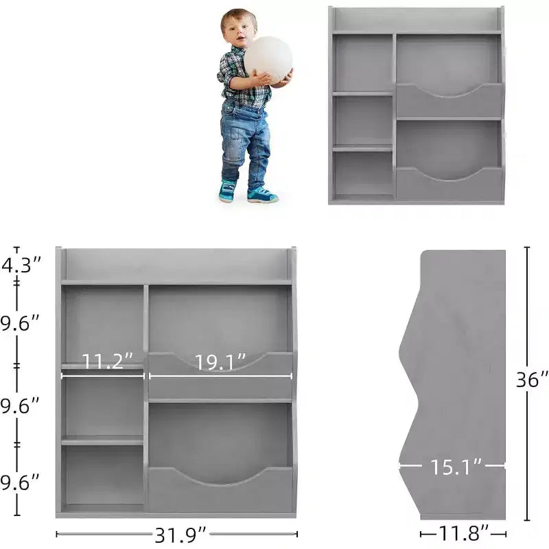 Estantería Acekool para niños y organizador de juguetes, estantería de 3 niveles con 5 cubos, expositor de doble cara y estante superior para sala de juegos, dormitorio, blanco