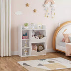 Estantería Acekool para niños y organizador de juguetes, estantería de 3 niveles con 5 cubos, expositor de doble cara y estante superior para sala de juegos, dormitorio, blanco