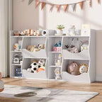 Estantería Acekool para niños y organizador de juguetes, estantería de 3 niveles con 5 cubos, expositor de doble cara y estante superior para sala de juegos, dormitorio, blanco