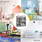 Estantería Acekool para niños y organizador de juguetes, estantería de 3 niveles con 5 cubos, expositor de doble cara y estante superior para sala de juegos, dormitorio, blanco