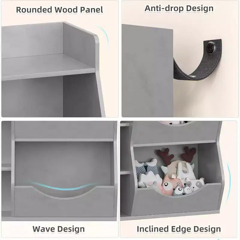 Estantería Acekool para niños y organizador de juguetes, estantería de 3 niveles con 5 cubos, expositor de doble cara y estante superior para sala de juegos, dormitorio, blanco