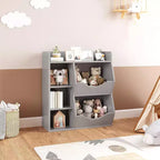 Estantería Acekool para niños y organizador de juguetes, estantería de 3 niveles con 5 cubos, expositor de doble cara y estante superior para sala de juegos, dormitorio, blanco