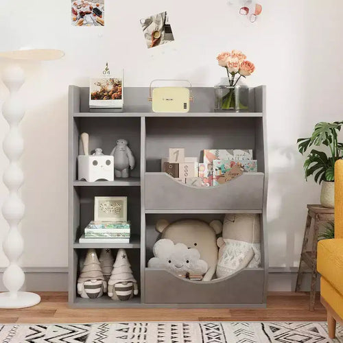 Acekool Kids Bookshelf and Toy Storage Organizer, 3-Tier Bookcase with 5 Cubes, Double-Sided Display & Top Shelf for Playroom, Bedroom, White