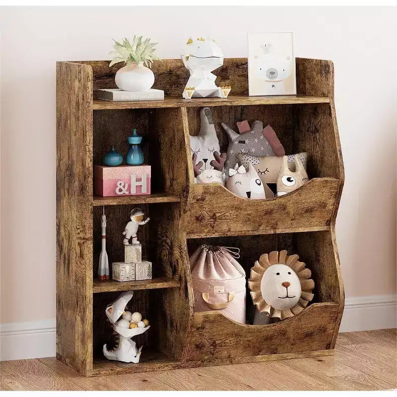 Estantería Acekool para niños y organizador de juguetes, estantería de 3 niveles con 5 cubos, expositor de doble cara y estante superior para sala de juegos, dormitorio, blanco