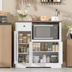 Aparador con Gabinete de Almacenamiento, Estantes Ajustables, Soporte para Microondas, Cajón, Puertas Individuales y Dobles, Solución de Muebles para Comedor