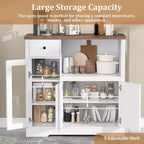 Aparador con Gabinete de Almacenamiento, Estantes Ajustables, Soporte para Microondas, Cajón, Puertas Individuales y Dobles, Solución de Muebles para Comedor