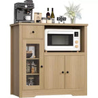 Aparador con Gabinete de Almacenamiento, Estantes Ajustables, Soporte para Microondas, Cajón, Puertas Individuales y Dobles, Solución de Muebles para Comedor