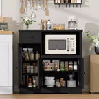 Aparador con Gabinete de Almacenamiento, Estantes Ajustables, Soporte para Microondas, Cajón, Puertas Individuales y Dobles, Solución de Muebles para Comedor
