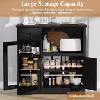 Aparador con Gabinete de Almacenamiento, Estantes Ajustables, Soporte para Microondas, Cajón, Puertas Individuales y Dobles, Solución de Muebles para Comedor